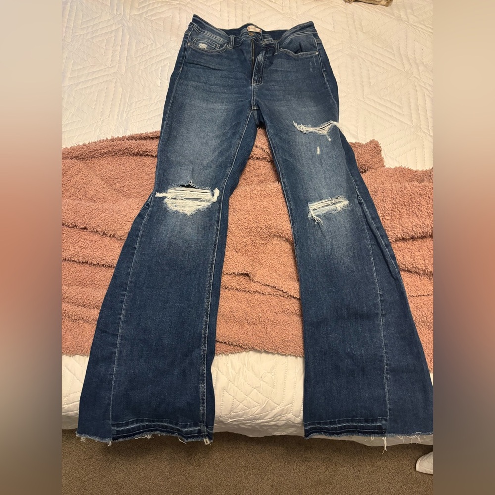 Altard State Women's Distressed Flare Blue Jeans